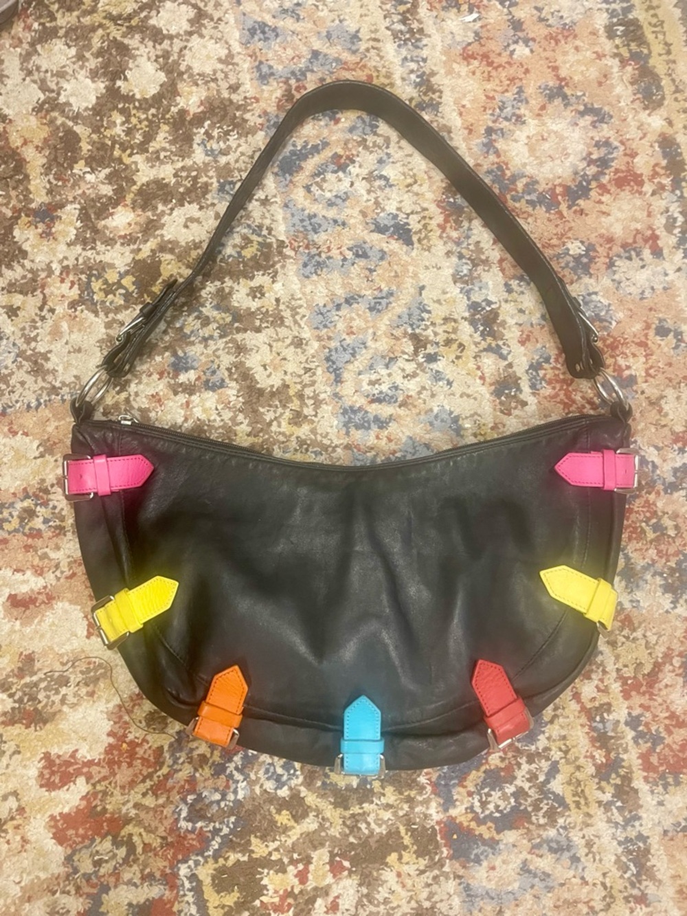 Vintage Berge Italian Leather Shoulder Bag with Accent Straps Beautiful and RARE